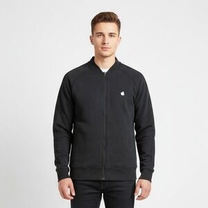 Apple Employee Tech Jacket Sz M Black Full Zip Bomber‎ Embroidered Cotton Blend